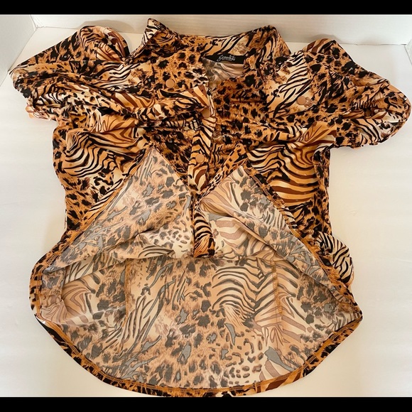Essentials by Milano Womens Animal Print Top Clear Sequins Size Small - Picture 13 of 14